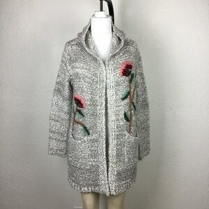 Cristina Womens Sweater Cardigan With Hood Size S Floral Embroidery Long Knitted